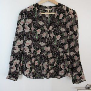 100% Silk Rebecca Taylor floral blk light pink top